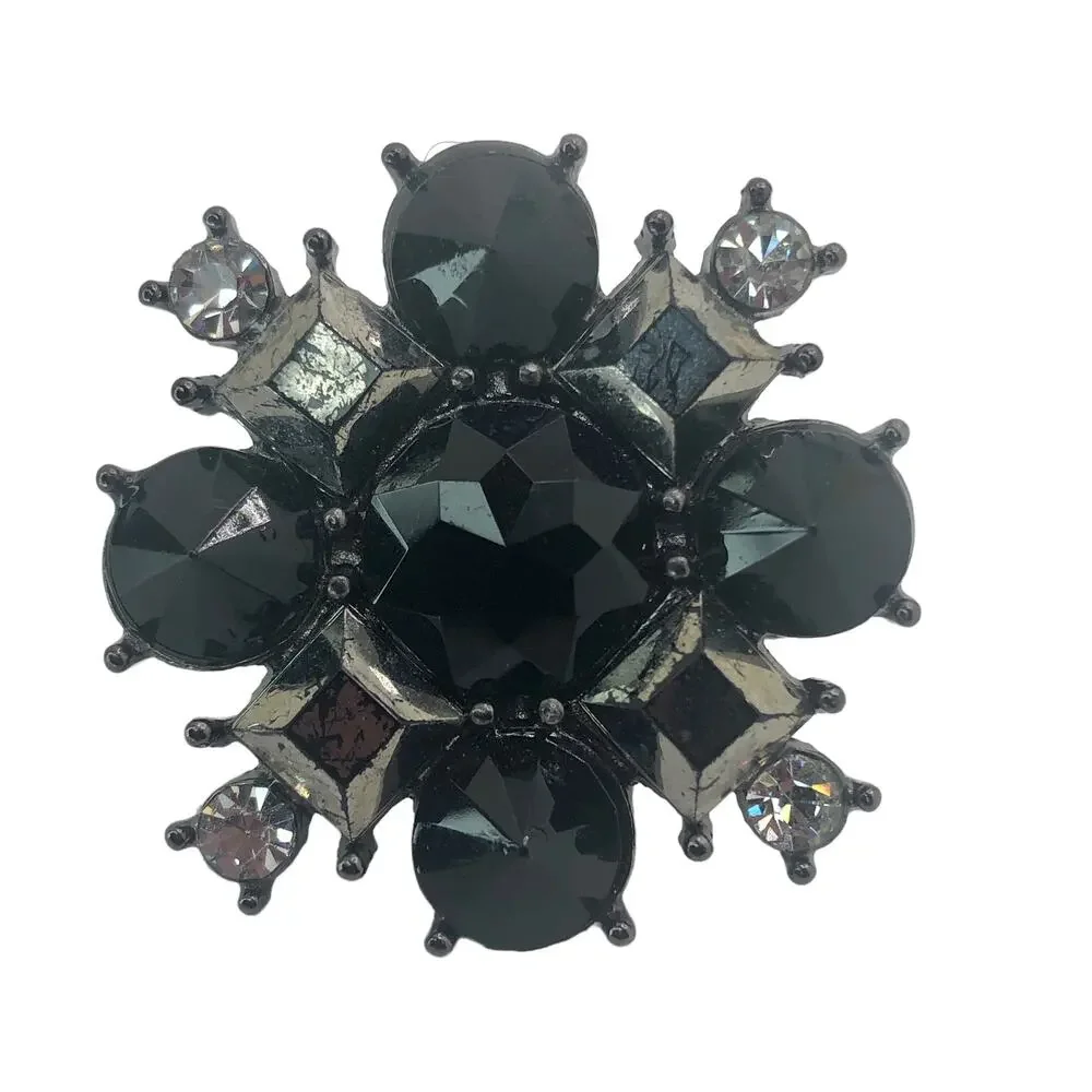 Black and Gun Metal Geometric Rhinestone Statement Ring - One Size Fits Most